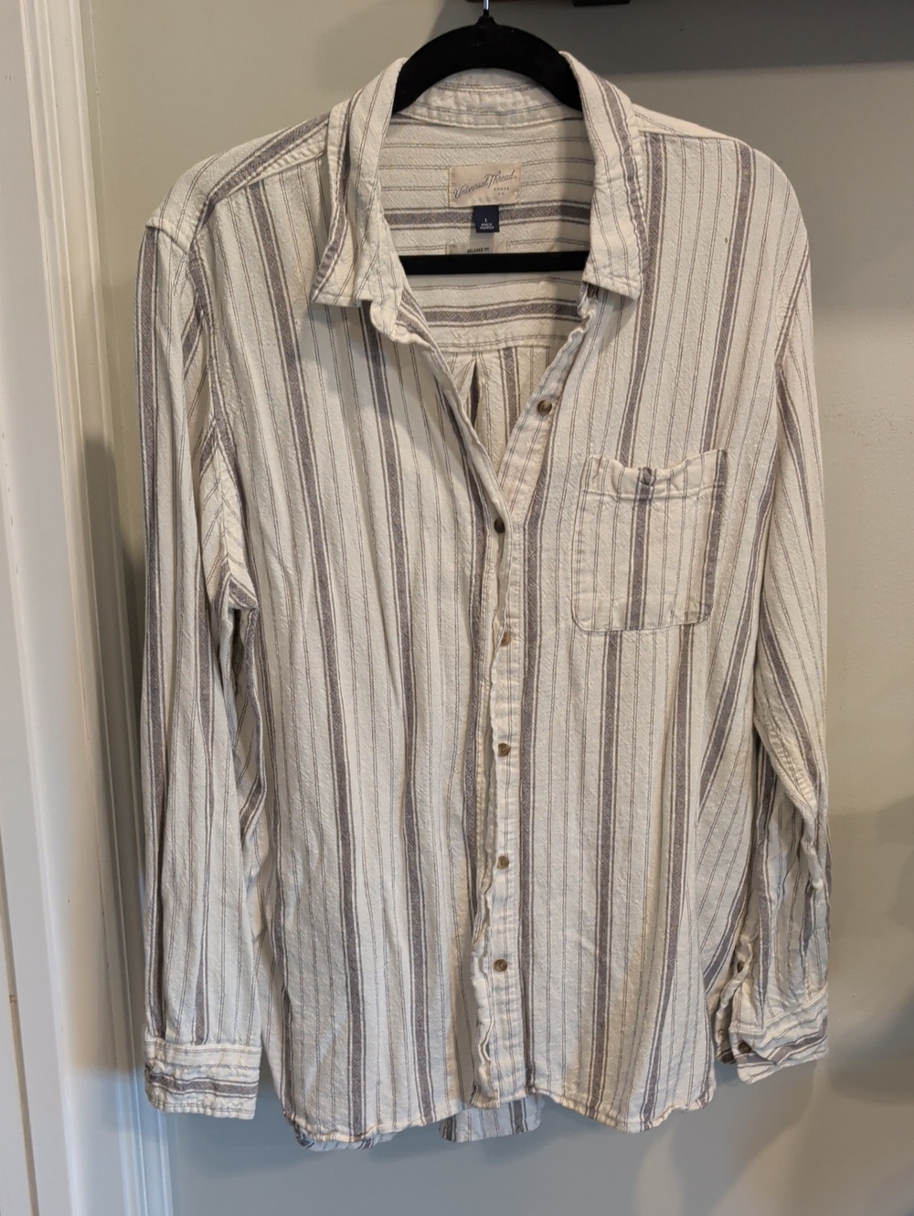 Universal Thread Cream and Gray Striped Button-Down Shirt